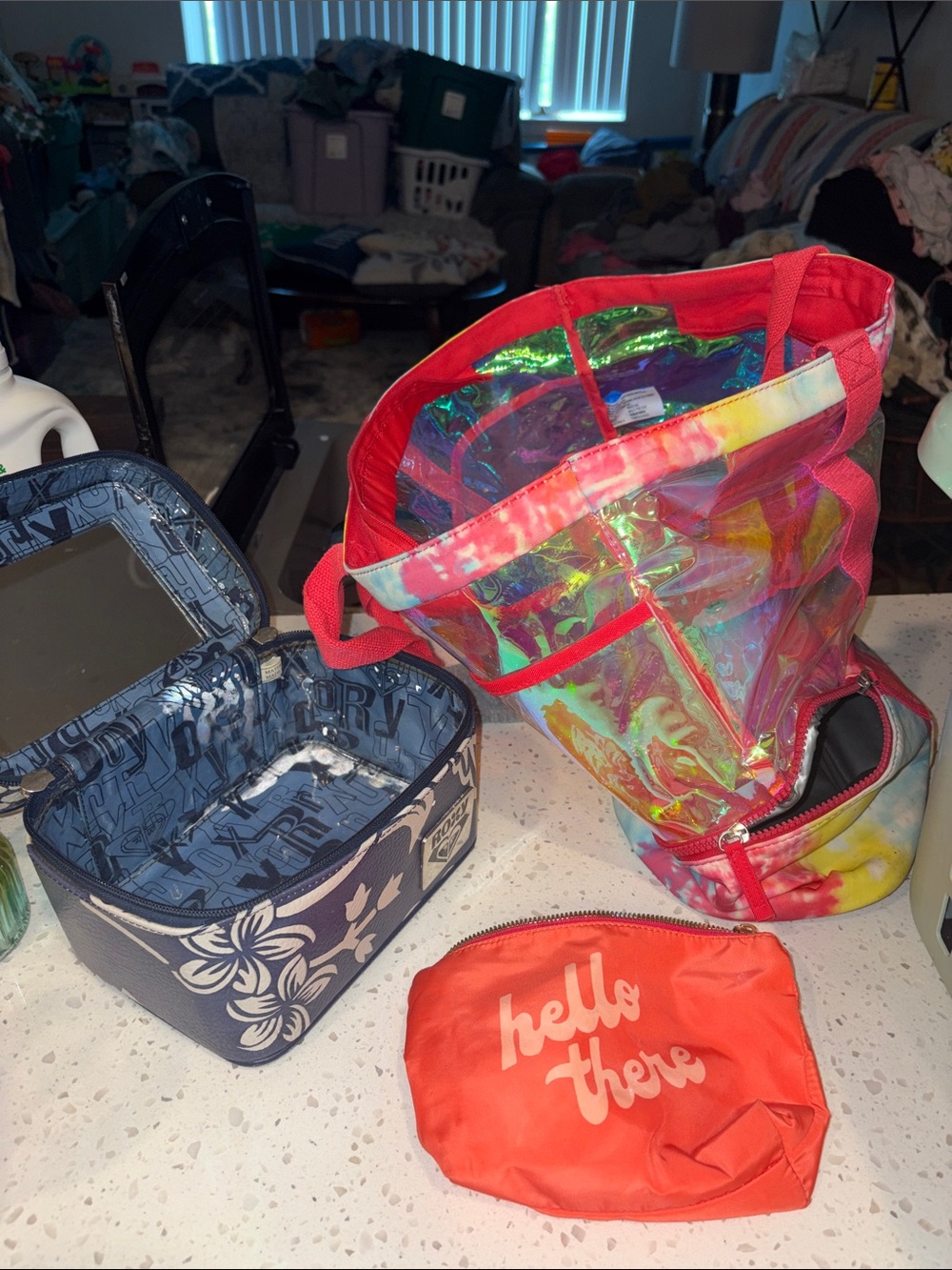 Iridescent Tie-Dye Beach Tote with Pink Trim